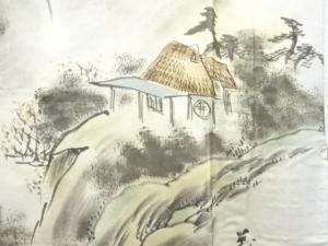 アンティーク　絞り滝に家屋風景模様男物長襦袢